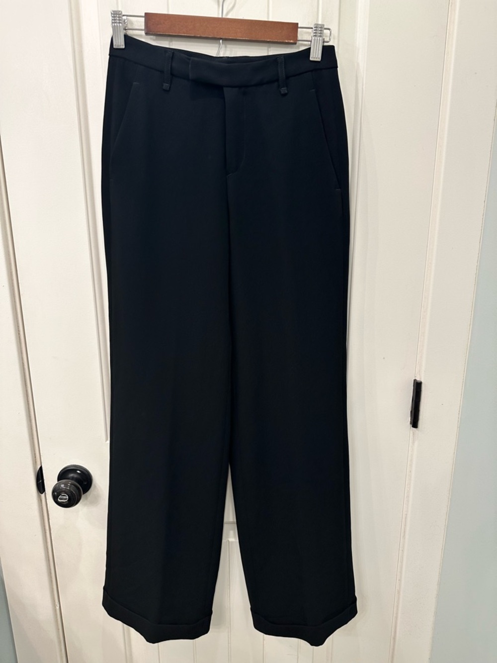 rag & bone Black Crepe Cuffed Wide Leg Trousers Pants 0 Excellent